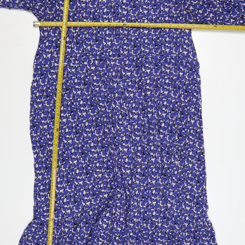 Next Women Blue Floral Midi Smock Dress Size 20 V-Neck 3/4 Sleeve