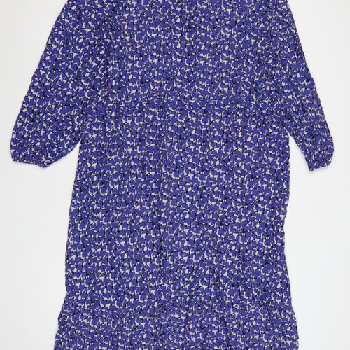 Next Women Blue Floral Midi Smock Dress Size 20 V-Neck 3/4 Sleeve