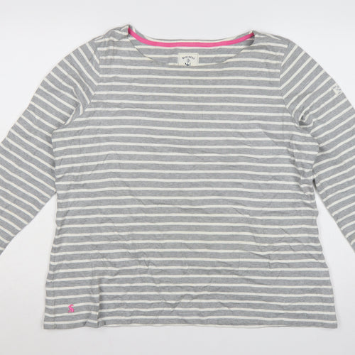 Joules Women Grey Striped Long Sleeve Cotton Nautical Top Size 18