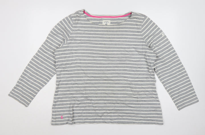 Joules Women Grey Striped Long Sleeve Cotton Nautical Top Size 18