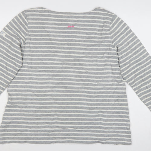Joules Women Grey Striped Long Sleeve Cotton Nautical Top Size 18