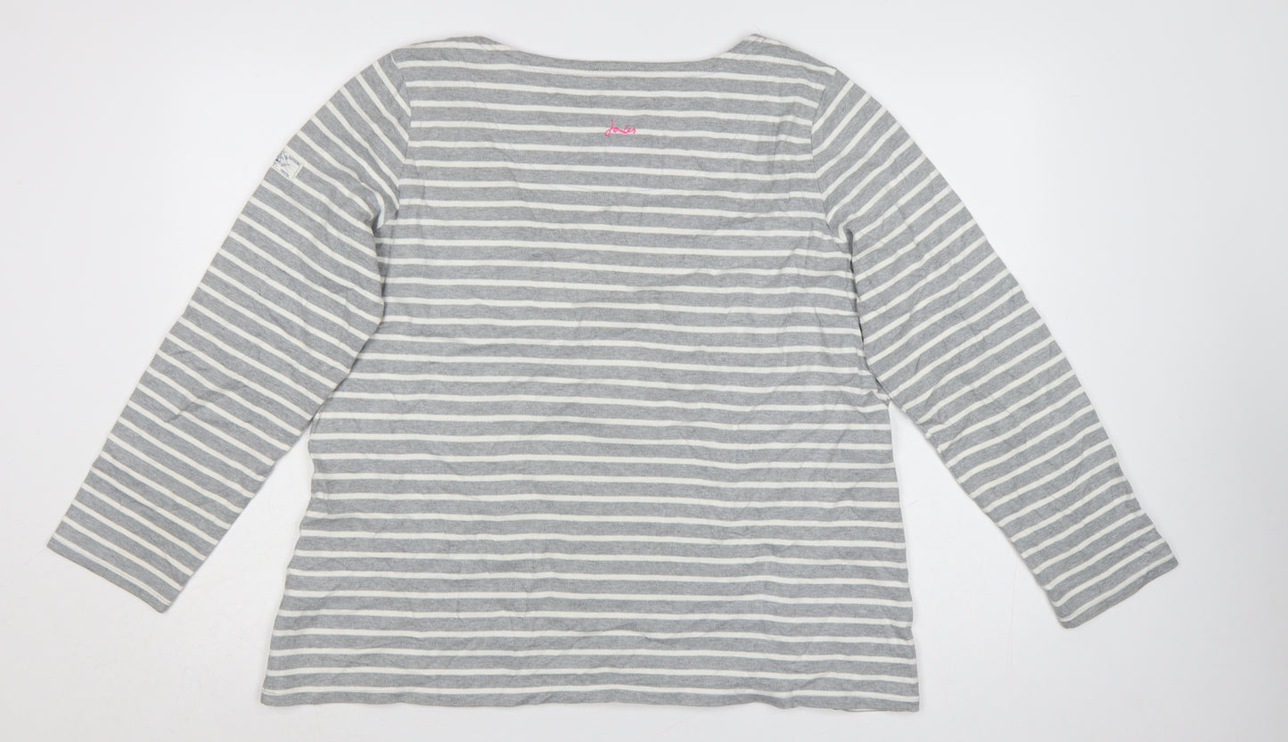 Joules Women Grey Striped Long Sleeve Cotton Nautical Top Size 18