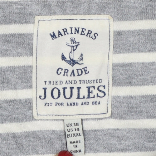 Joules Women Grey Striped Long Sleeve Cotton Nautical Top Size 18