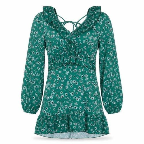 Topshop Women’s Green Floral Ruffle Mini Dress UK 6 Petite