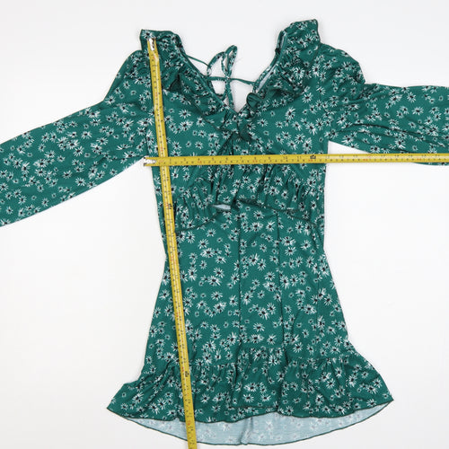 Topshop Women’s Green Floral Ruffle Mini Dress UK 6 Petite
