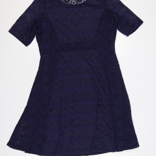 Marks and Spencer Per Una Women Blue Lace A-Line Knee Length Dress Size 16