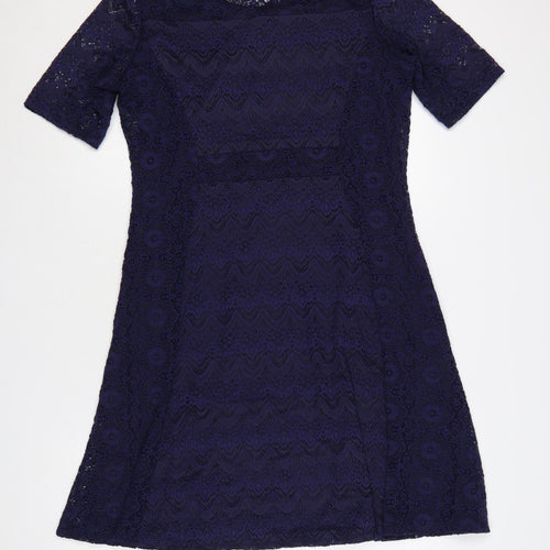 Marks and Spencer Per Una Women Blue Lace A-Line Knee Length Dress Size 16