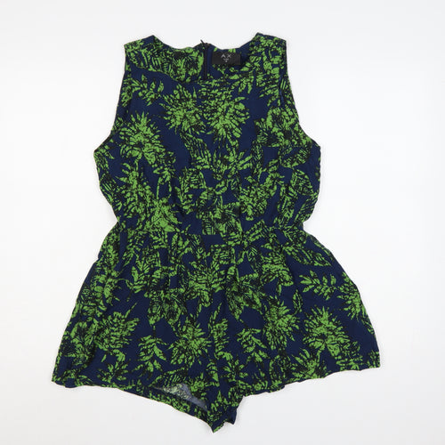 AX Paris Women’s Blue Green Floral Cotton Sleeveless Playsuit Size 14