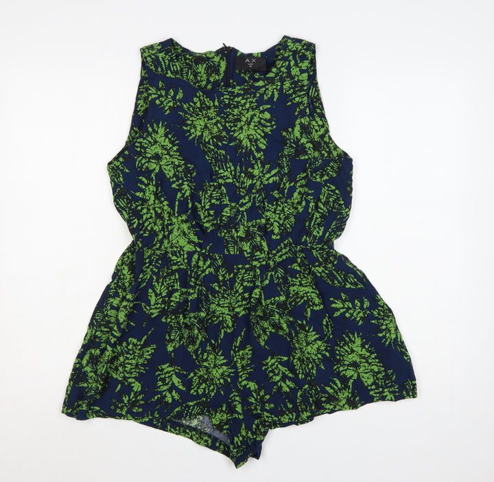 AX Paris Women’s Blue Green Floral Cotton Sleeveless Playsuit Size 14
