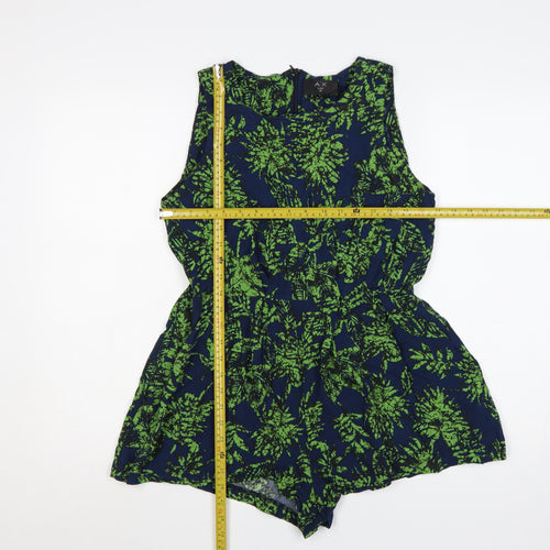 AX Paris Women’s Blue Green Floral Cotton Sleeveless Playsuit Size 14