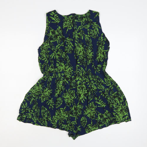 AX Paris Women’s Blue Green Floral Cotton Sleeveless Playsuit Size 14