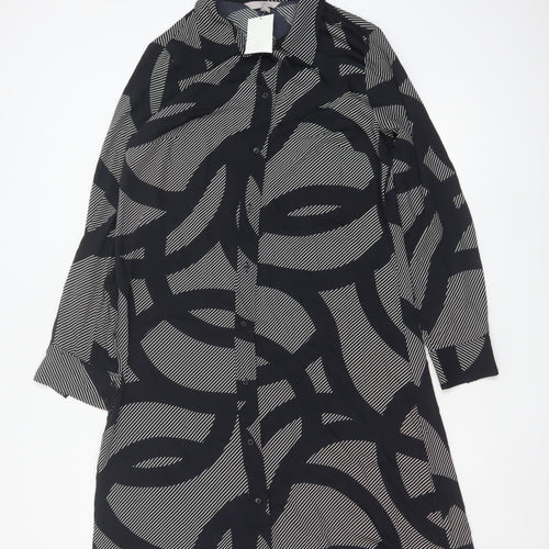H&M Women’s Black Geometric Shirt Dress M Long Sleeve Collared