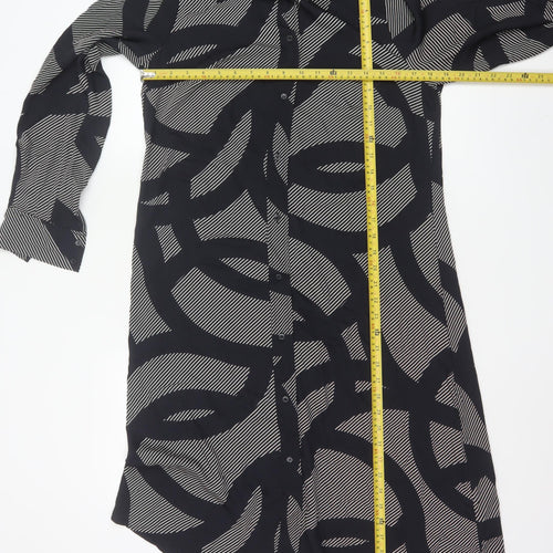 H&M Women’s Black Geometric Shirt Dress M Long Sleeve Collared