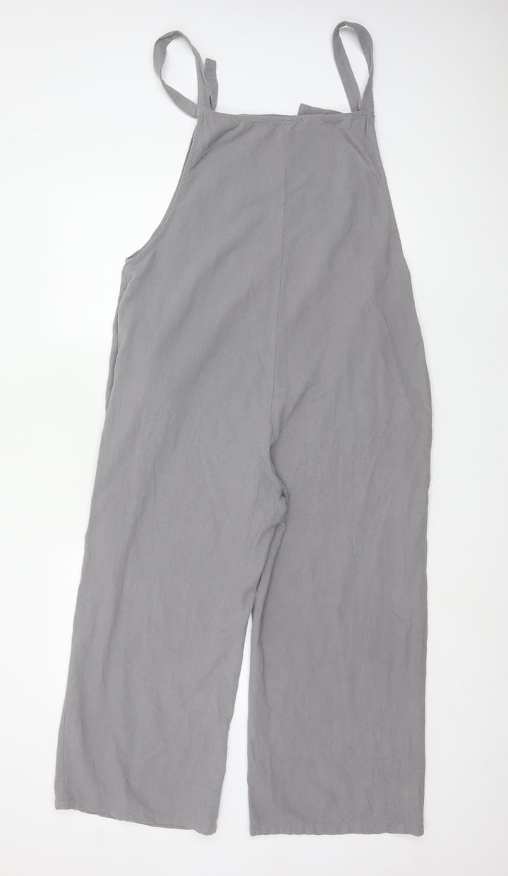 Zanzea Women Grey Cotton Wide-Leg Dungaree Jumpsuit XL