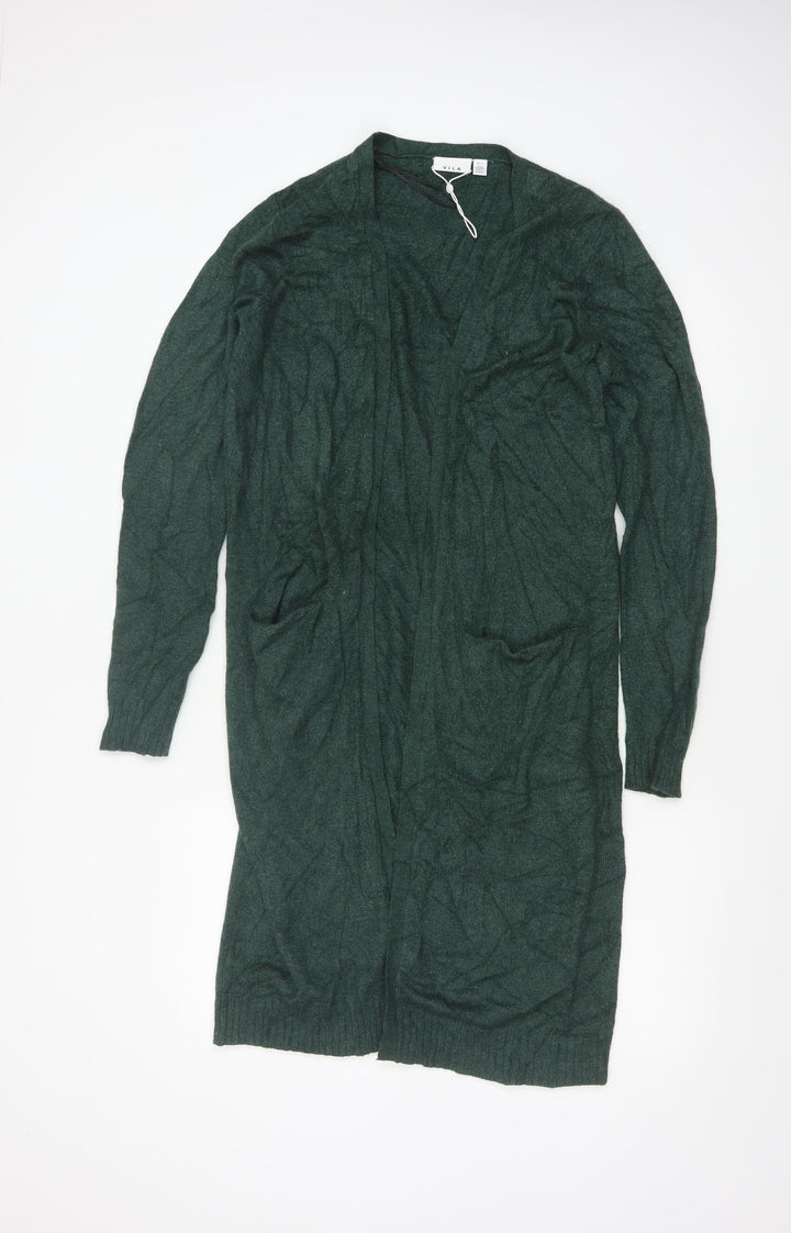 VILA Womens Green Long Cardigan S Viscose Blend Open Front