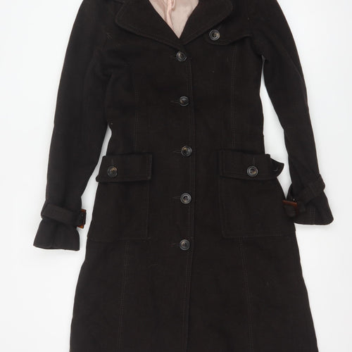 H&M Women's Brown Wool Blend Trench Coat Size 6 Belted Long