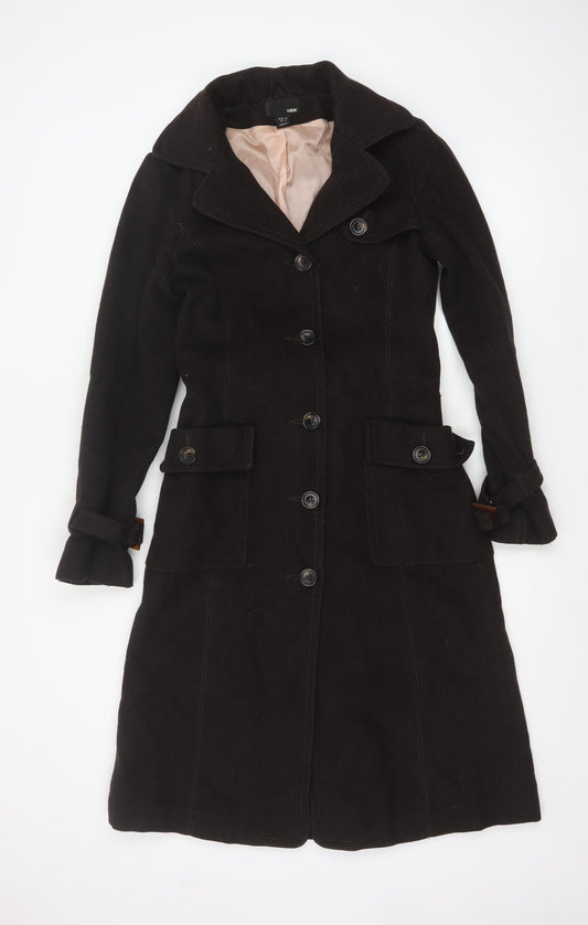 H&M Women's Brown Wool Blend Trench Coat Size 6 Belted Long