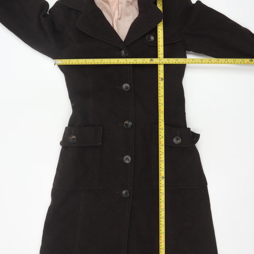 H&M Women's Brown Wool Blend Trench Coat Size 6 Belted Long