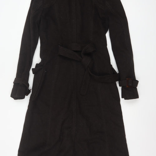 H&M Women's Brown Wool Blend Trench Coat Size 6 Belted Long