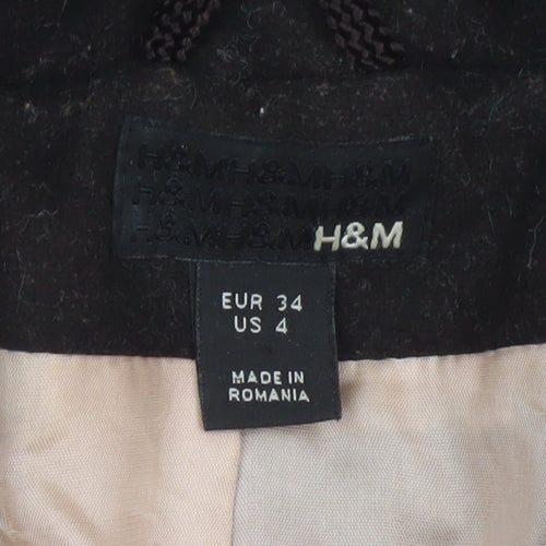 H&M Women's Brown Wool Blend Trench Coat Size 6 Belted Long