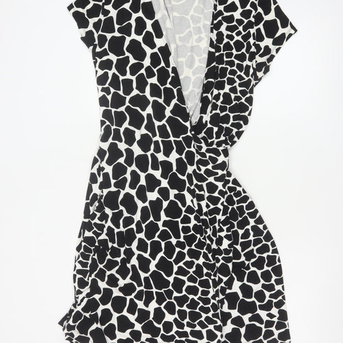 Hobbs Women’s Black Animal Print Wrap Dress Size 16 Short Sleeve