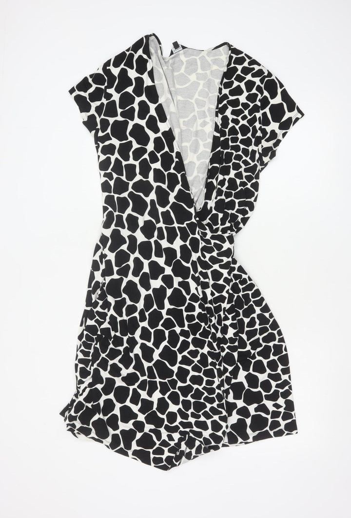 Hobbs Women’s Black Animal Print Wrap Dress Size 16 Short Sleeve