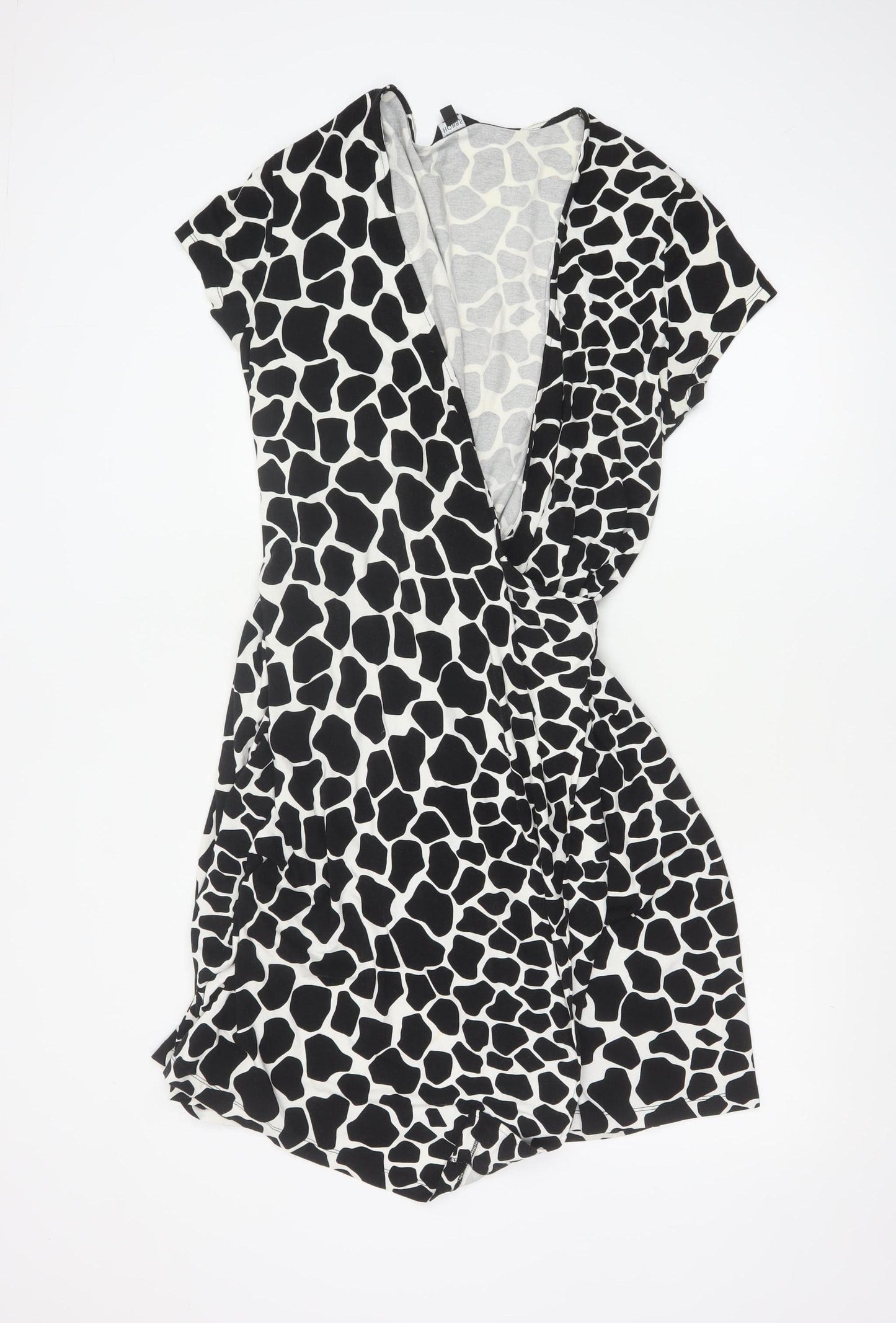 Hobbs Women’s Black Animal Print Wrap Dress Size 16 Short Sleeve