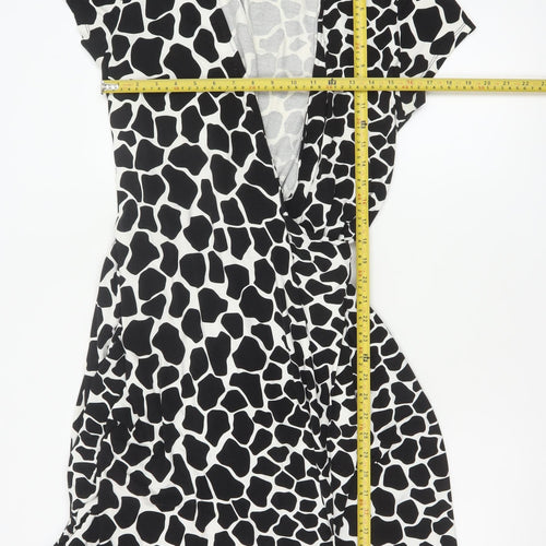 Hobbs Women’s Black Animal Print Wrap Dress Size 16 Short Sleeve