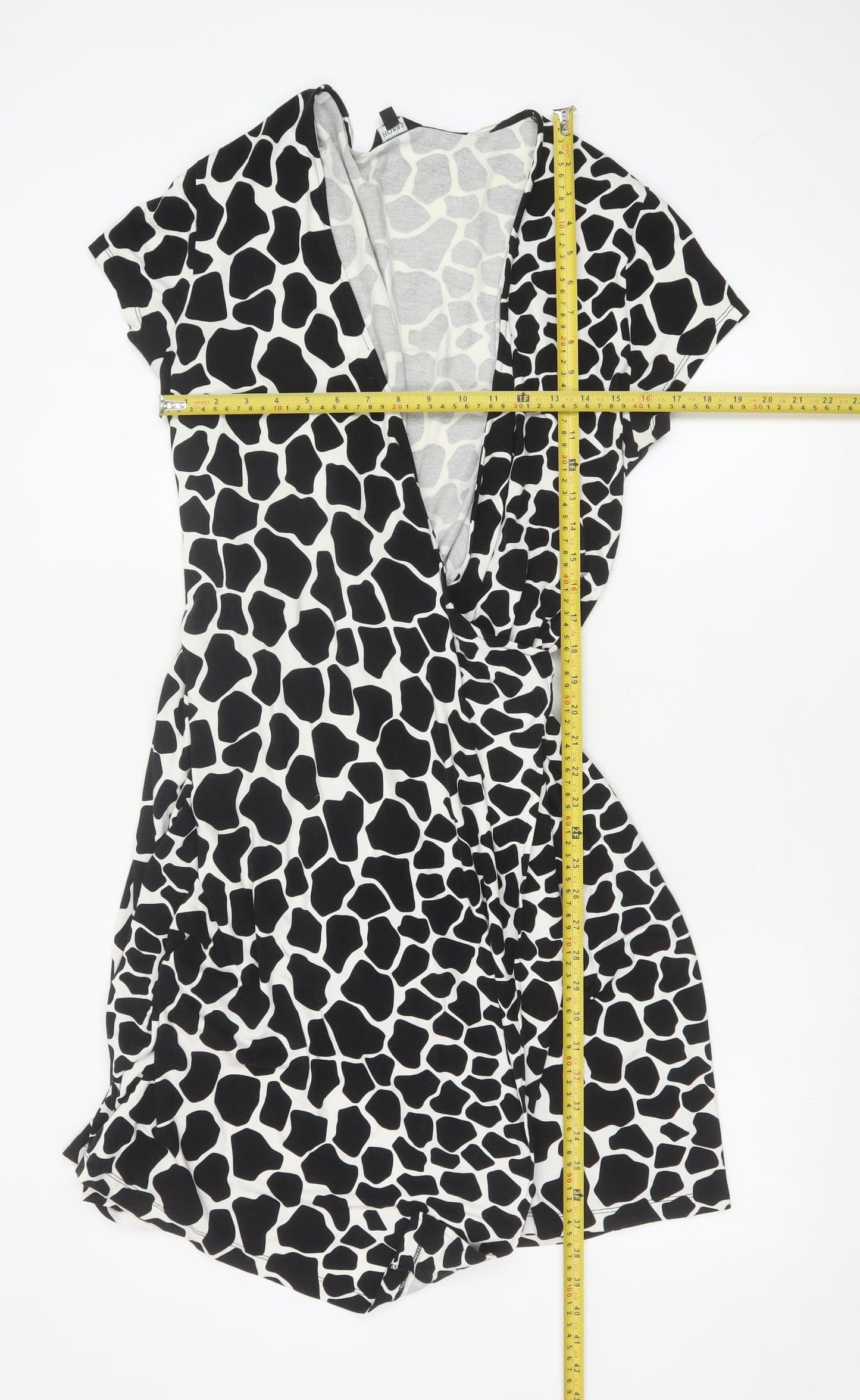 Hobbs Women’s Black Animal Print Wrap Dress Size 16 Short Sleeve