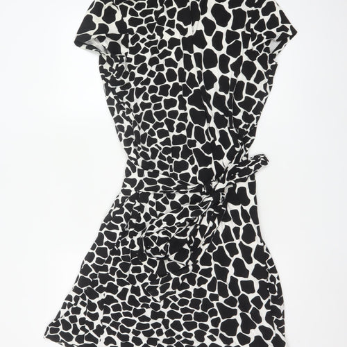 Hobbs Women’s Black Animal Print Wrap Dress Size 16 Short Sleeve