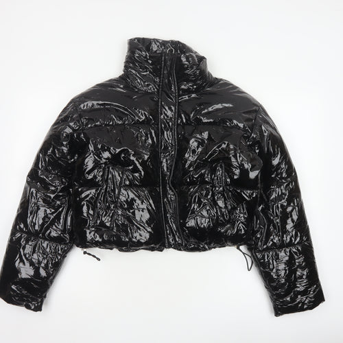 Topshop Women’s Black Cropped Puffer Jacket Size 6 Zip Winter Coat