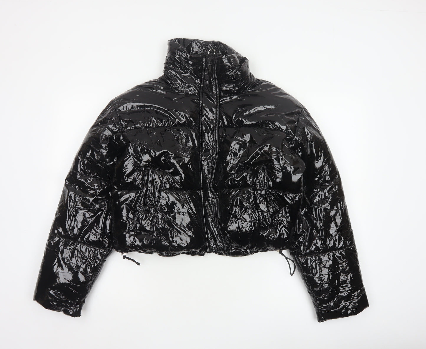 Topshop Women’s Black Cropped Puffer Jacket Size 6 Zip Winter Coat