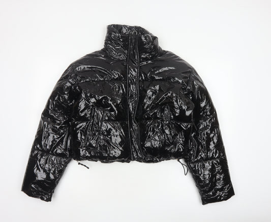 Topshop Women’s Black Cropped Puffer Jacket Size 6 Zip Winter Coat