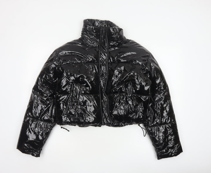 Topshop Women’s Black Cropped Puffer Jacket Size 6 Zip Winter Coat