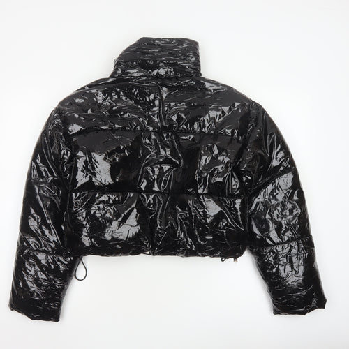 Topshop Women’s Black Cropped Puffer Jacket Size 6 Zip Winter Coat
