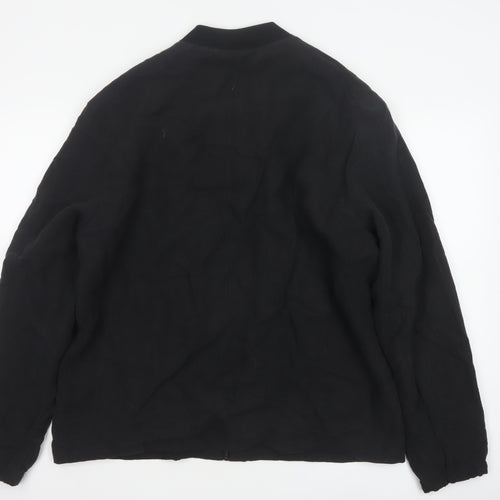 H&M Men's Black Linen Bomber Jacket L Regular Fit Zip Up
