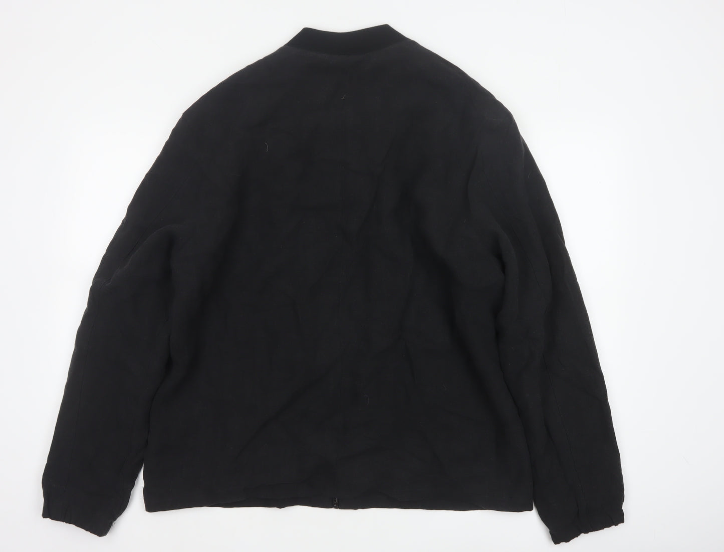 H&M Men's Black Linen Bomber Jacket L Regular Fit Zip Up