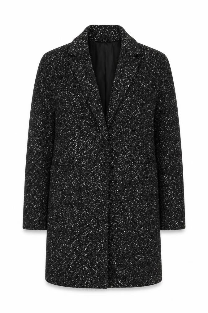 Great Plains Women Black XS Tweed Mid-Length Overcoat