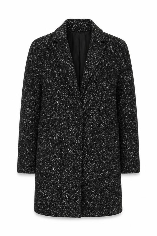 Great Plains Women Black XS Tweed Mid-Length Overcoat