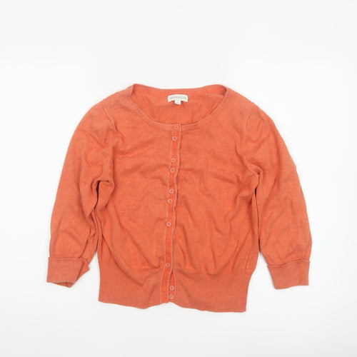 Monsoon Women’s Orange Cotton Cardigan M Crew Neck 3/4 Sleeve