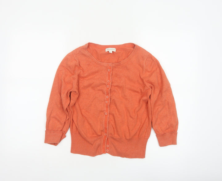 Monsoon Women’s Orange Cotton Cardigan M Crew Neck 3/4 Sleeve