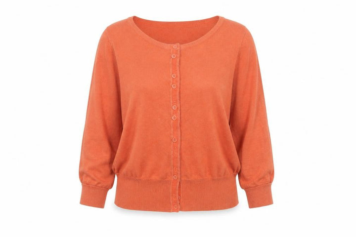 Monsoon Women’s Orange Cotton Cardigan M Crew Neck 3/4 Sleeve