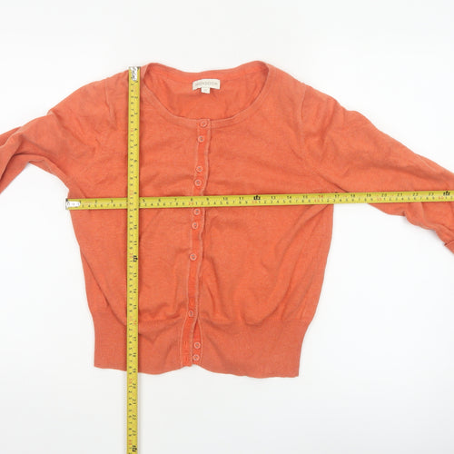 Monsoon Women’s Orange Cotton Cardigan M Crew Neck 3/4 Sleeve