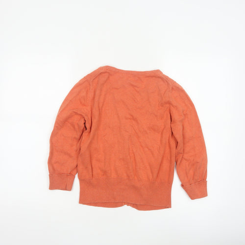 Monsoon Women’s Orange Cotton Cardigan M Crew Neck 3/4 Sleeve