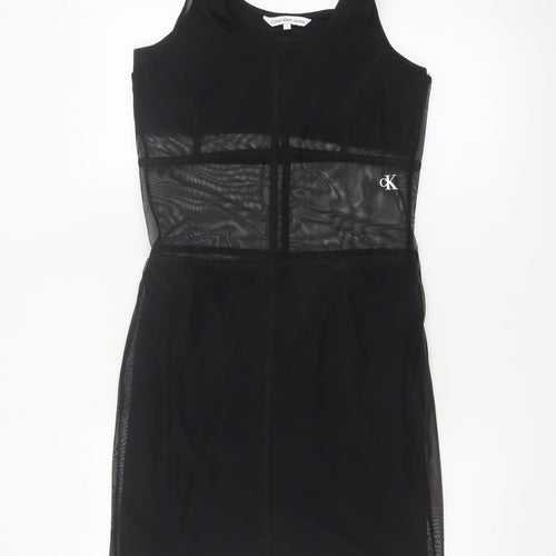 Calvin Klein Jeans Women’s Black Bodycon Sleeveless Mesh Dress L