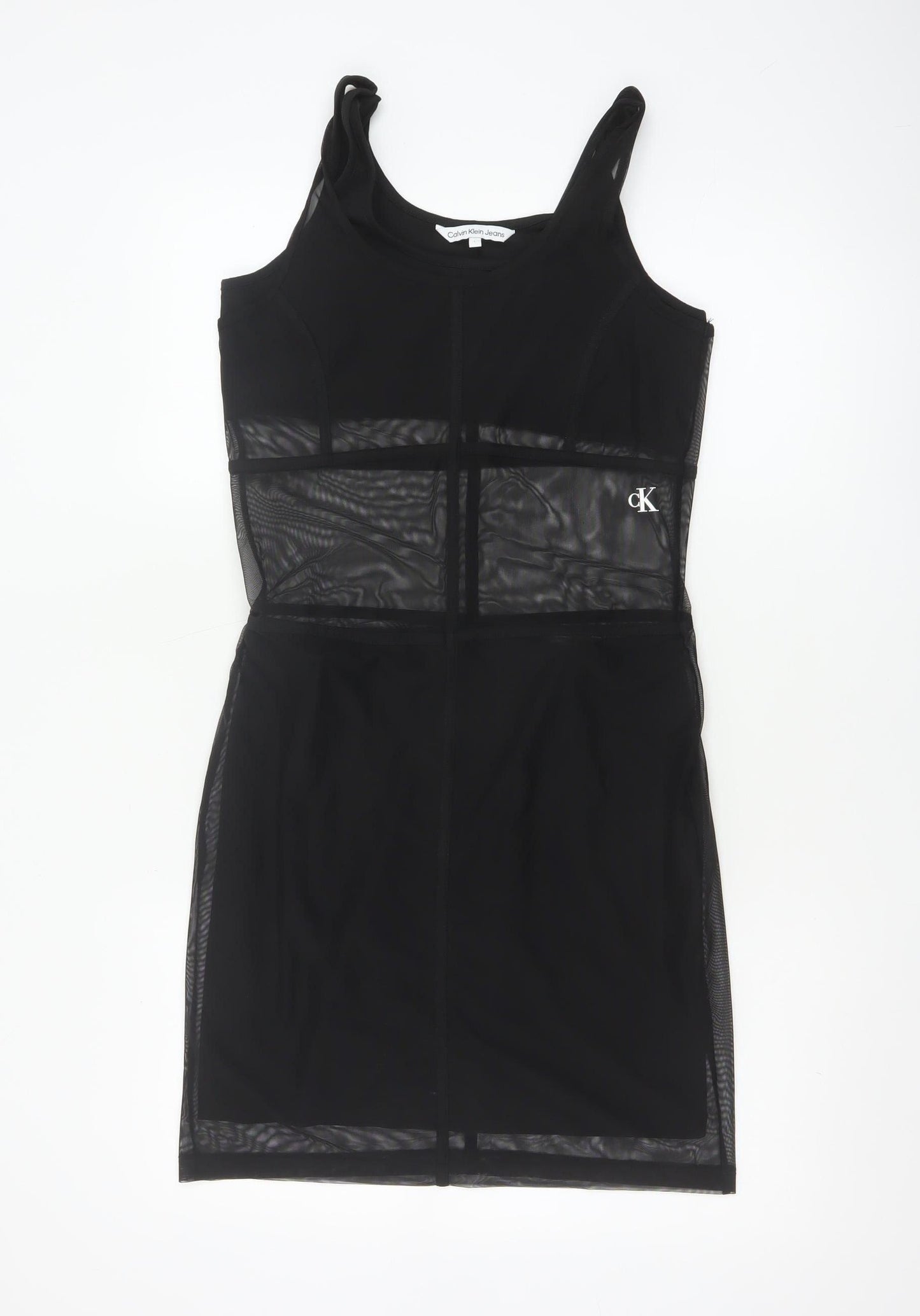 Calvin Klein Jeans Women’s Black Bodycon Sleeveless Mesh Dress L