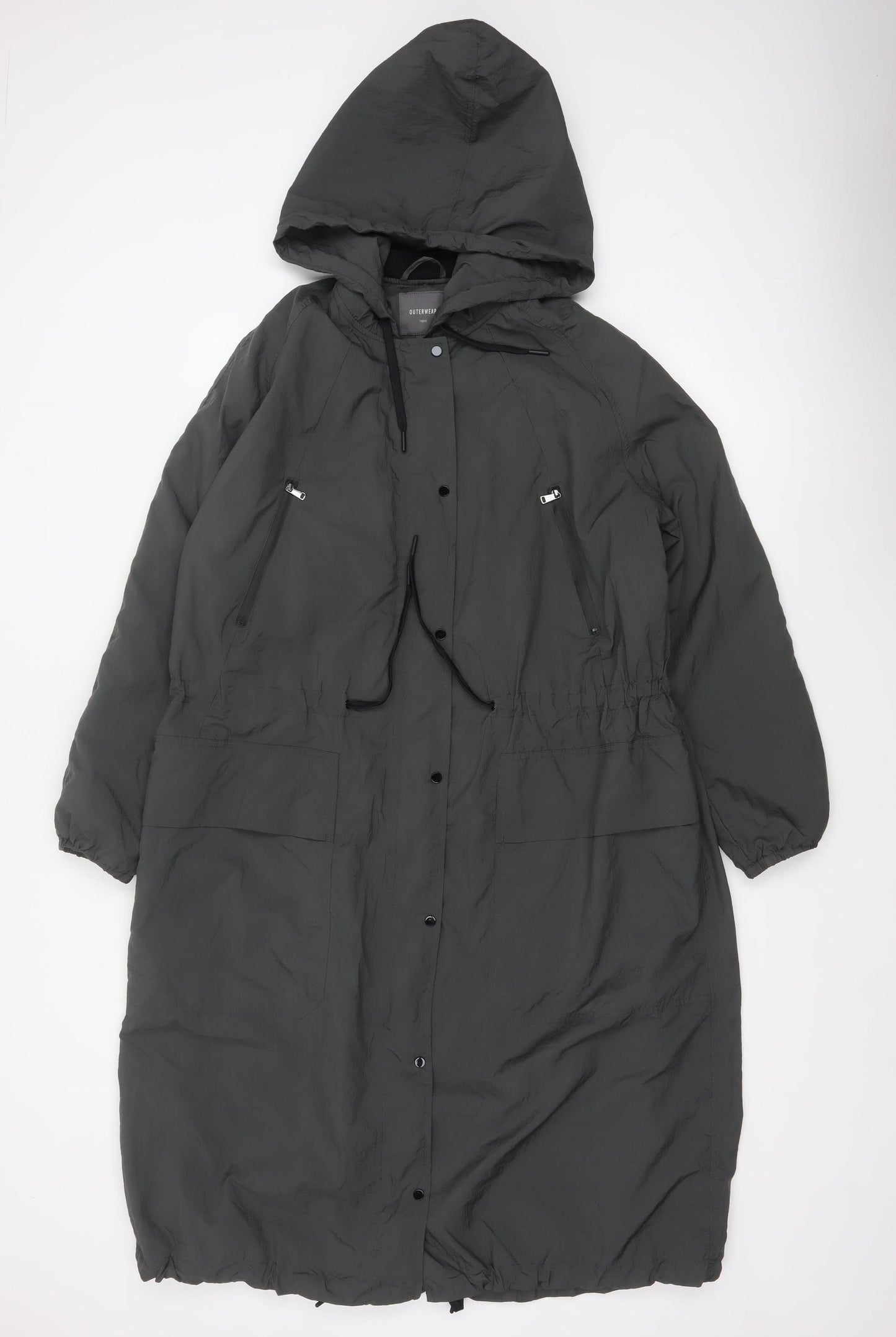 Next Women Grey Hooded Parka Coat Size 8 Long Nylon Jacket