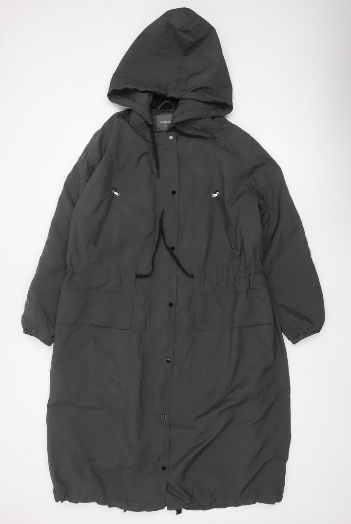 Next Women Grey Hooded Parka Coat Size 8 Long Nylon Jacket