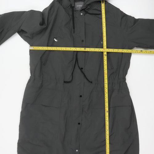Next Women Grey Hooded Parka Coat Size 8 Long Nylon Jacket