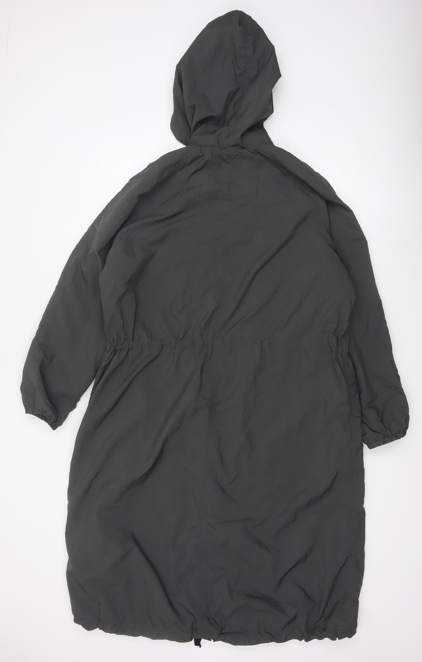 Next Women Grey Hooded Parka Coat Size 8 Long Nylon Jacket